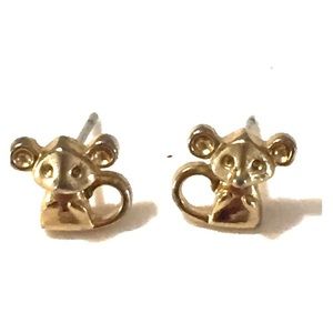 mouse mice stud earrings, gold tone.